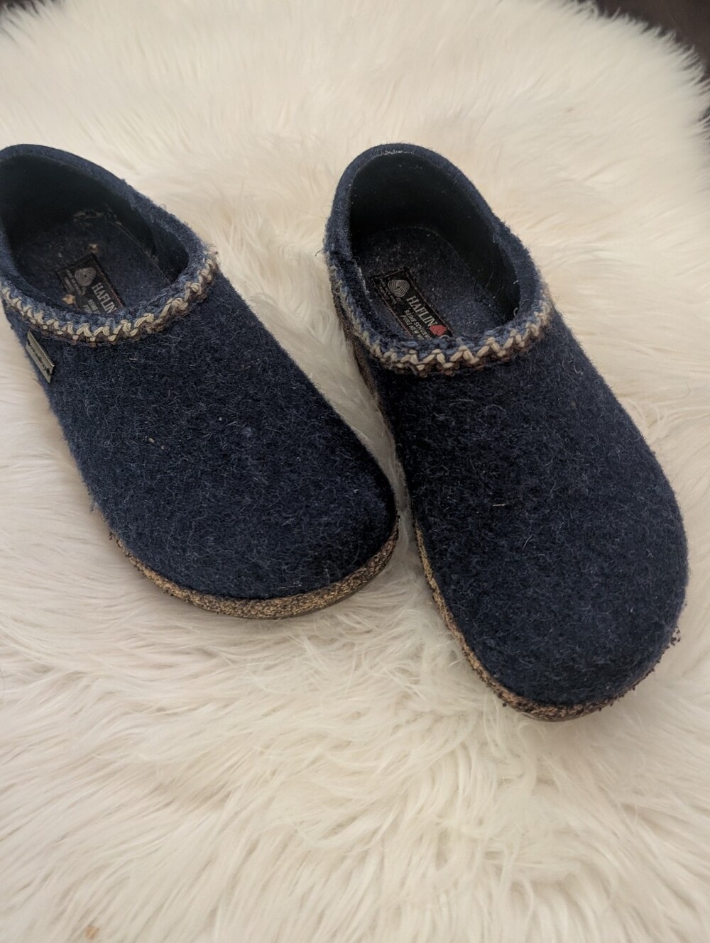 Grizzly GZH Captains Blue Haflinger Wool Felt Slip-On Clogs Size 38